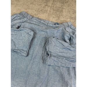 Free People Shirt Womens (XS) Blue Show Some Shoulder Chambray Linen Blend Top